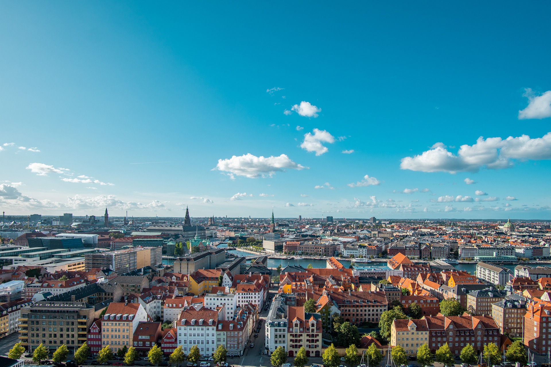 Copenhagen skyline with the canal on a sunny day 