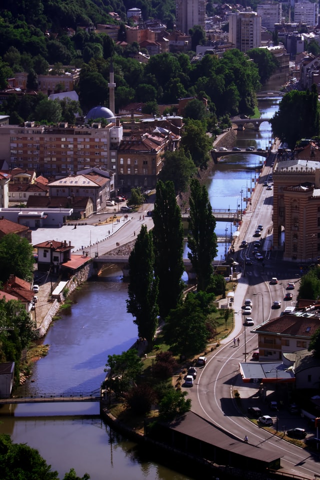 Sarajevo panorama with river Miljacka